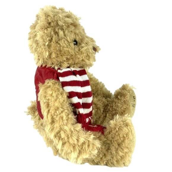 FAO Schwarz Teddy Bear 16 inch Plush Red Puffer Vest Striped Scarf - Picture 2 of 7
